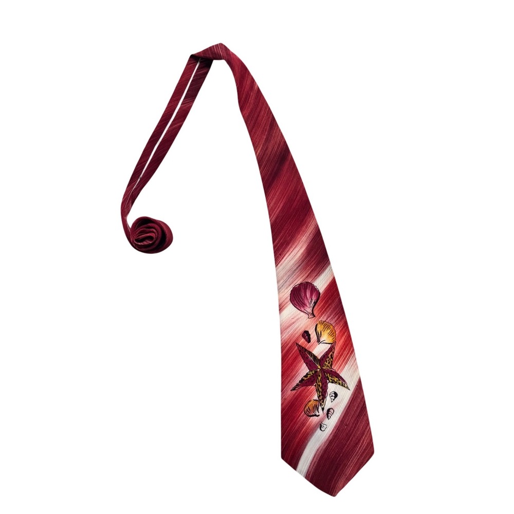 Vintage Windsor of California Hand Painted Starfish Shells Red Swing Tie 40s 50s